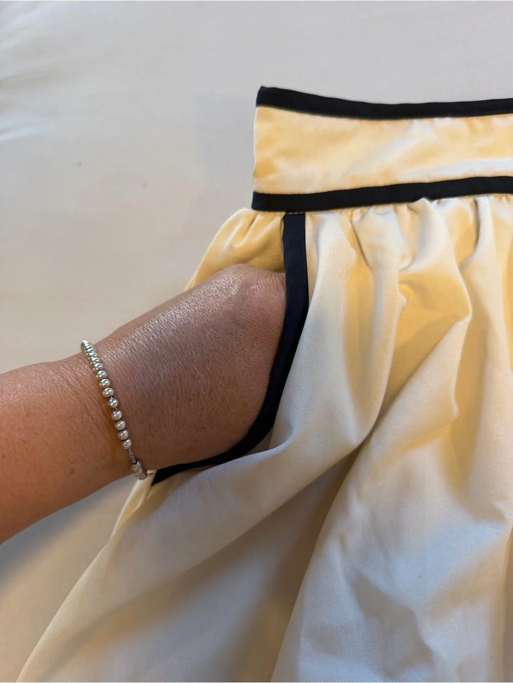 Cream Midi Skirt with Black Bicycle Trim